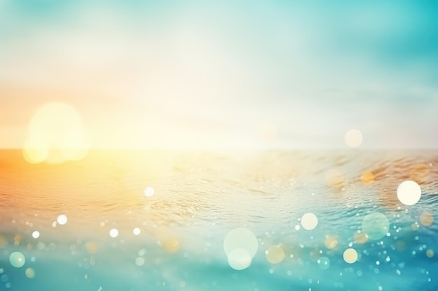 Serenity at Sea Sunlit Waters with Golden Bokeh Sparkles Generative AI