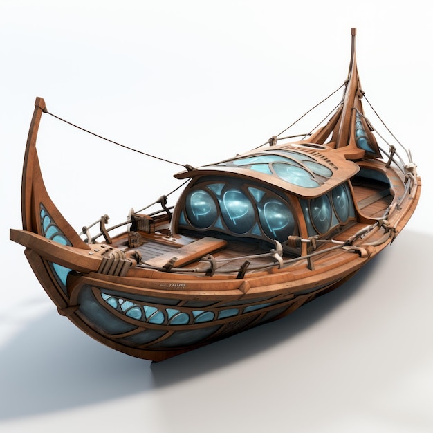 Photo serenity seeker wooden ship with blue glass 3d model for sale