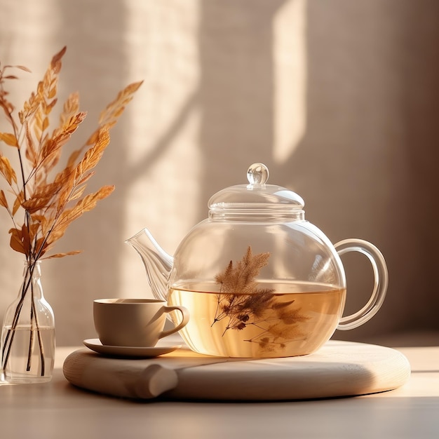 Serenity in Simplicity Minimalistic Scandinavian Style with a Transparent Teapot and Warm Autumn Hu