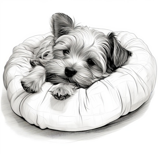 Photo serenity in simplicity slumbering yorkie's graceful contours in sleek line art