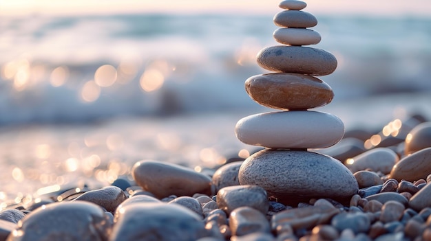 Serenity Stacked Harmonious Stones Balancing on the Beach