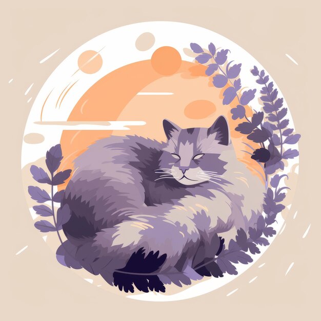 Спокойствие и тишина: лавандовая воздушная перспектива довольной кошки