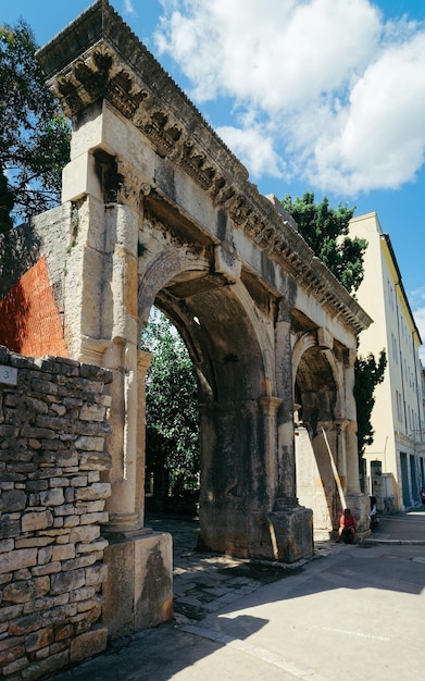 Sergius Arch or Golden Roman Gate in Pula, Croatia