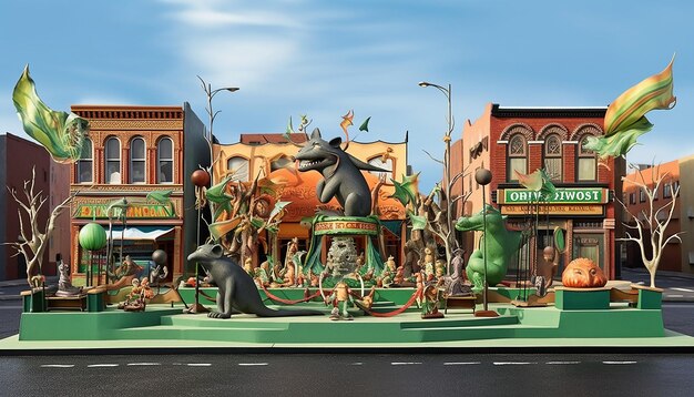 A series of 3D models of St Patricks Day parade floats