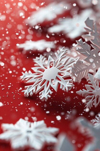 Foto una serie di fiocchi di neve 3d in rosso e bianco