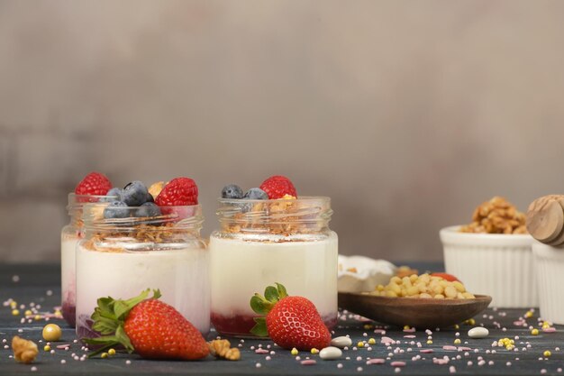 Series about granola berry and greek yogurt suitable for a healthy breakfast snack or dessert