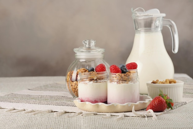 Series about granola berry and greek yogurt suitable for a healthy breakfast snack or dessert