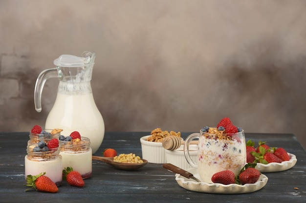 Series about granola berry and greek yogurt suitable for a healthy breakfast snack or dessert