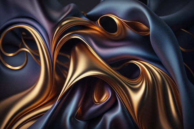 Серия абстрактных шелков с золотым и синим цветами, созданная искусственным интеллектом