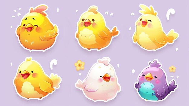 Photo a series of cartoon chickens with a sticker that says chicken