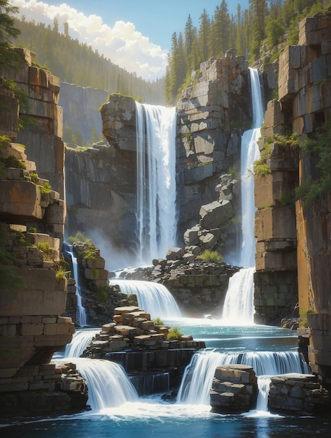 A series of cascading waterfalls each with its unique character creating a symphony of water
