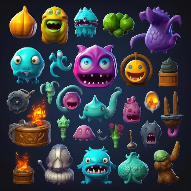 A series of characters including monsters, monsters, and monsters.