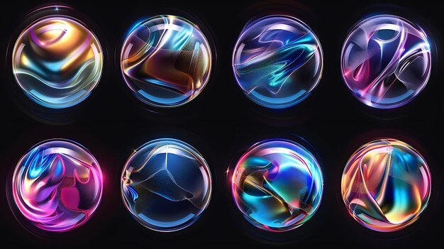 Photo a series of circles of multicolored glass balls