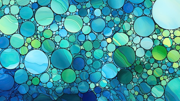 A series of circles in shades of blue and green