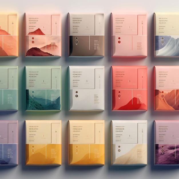 a series of colorful boxes with different colors and shapes.