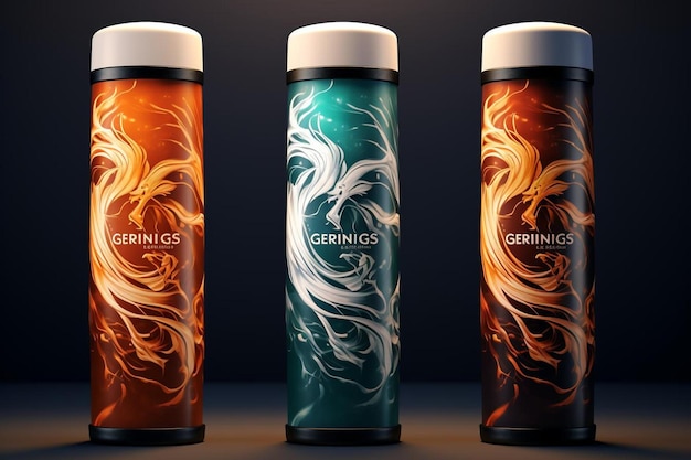 a series of colorful cans with the words " germs " on them.