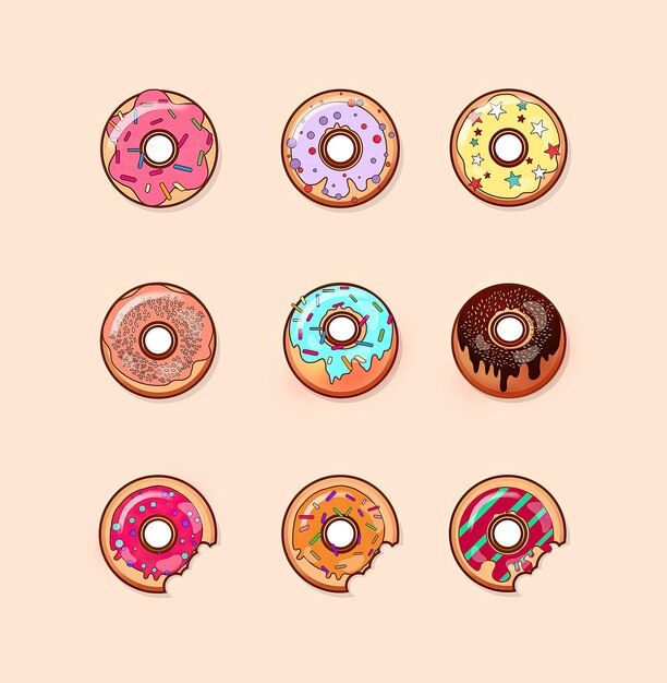 Photo a series of colorful donuts with a circle on the top