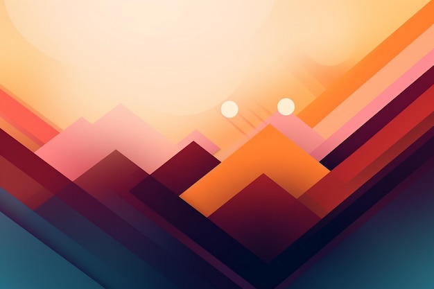 a series of colorful mountains with a sunset in the background.