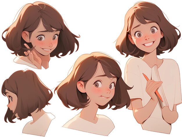 Photo a series of cute faces of a girl with a funny face