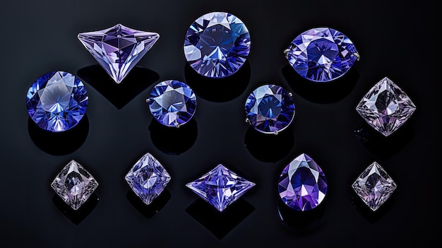 A series of diamonds in shades of blue and purple