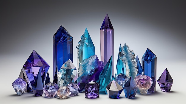 A series of diamonds in shades of blue and purple