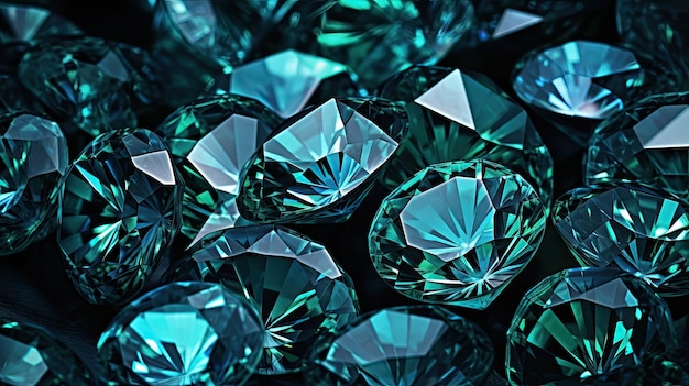 A series of diamonds in shades of green and blue