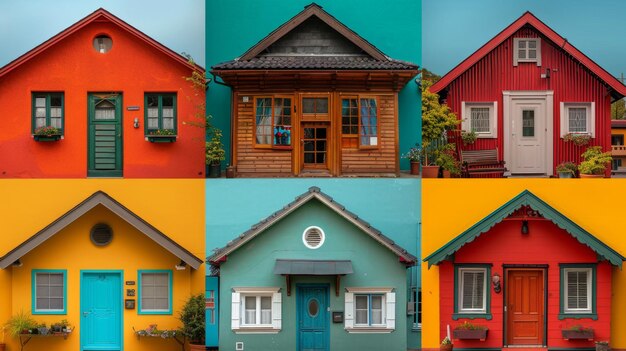 Photo a series of different colored houses with windows and doors