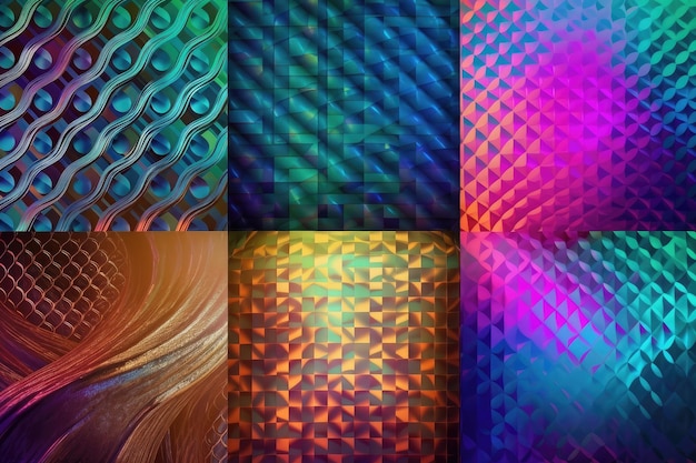 색상과 패턴이 다른 일련의 디지털 홀로그램 배경
