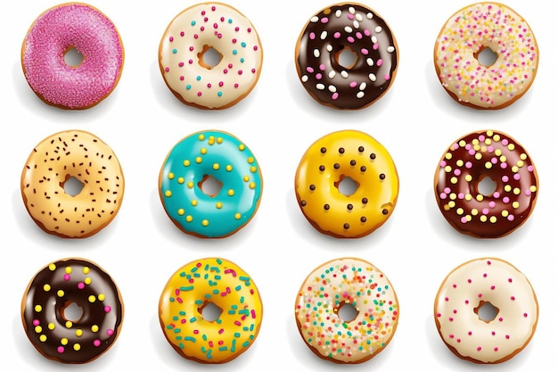 a series of donuts with different colored sprinkles.