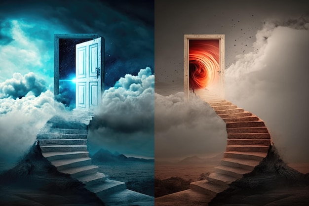 Серия дверей с дверями, открытыми к небу