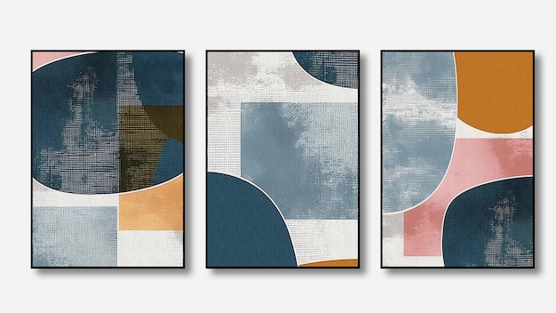 a series of framed paintings with a sky and clouds