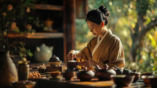 A series of graceful and deliberate movements as the host prepares the tea during the ceremony