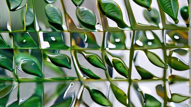 серия зеленых стеклянных кусочков с листьями и словом "нет" на них