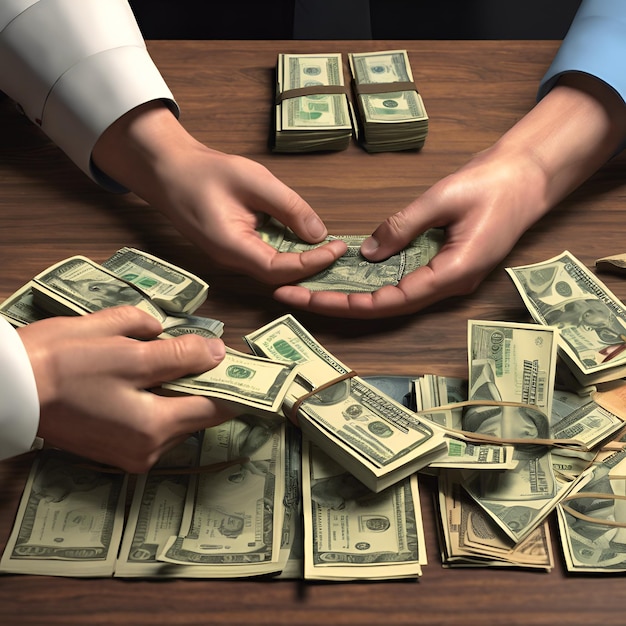 Photo a series of hands exchanging money under the table symbolizing corruption and unethical behavior i