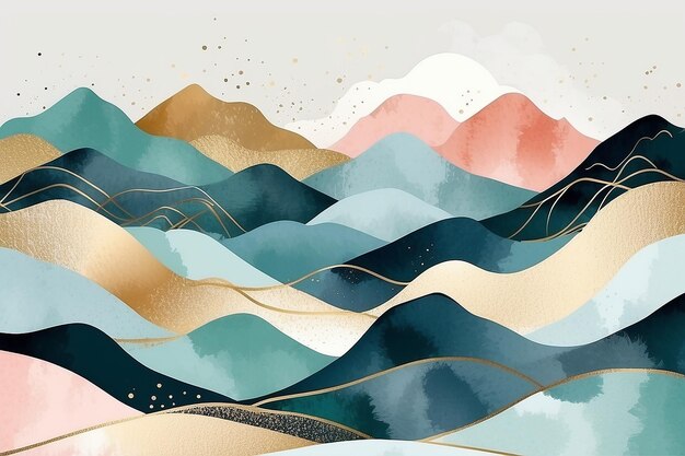 a series of illustrations of mountains and snow covered mountains