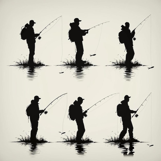 a series of images of a fisherman and a fish