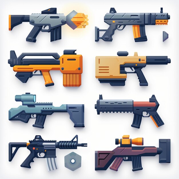 a series of images of guns including one that has a picture of a gun