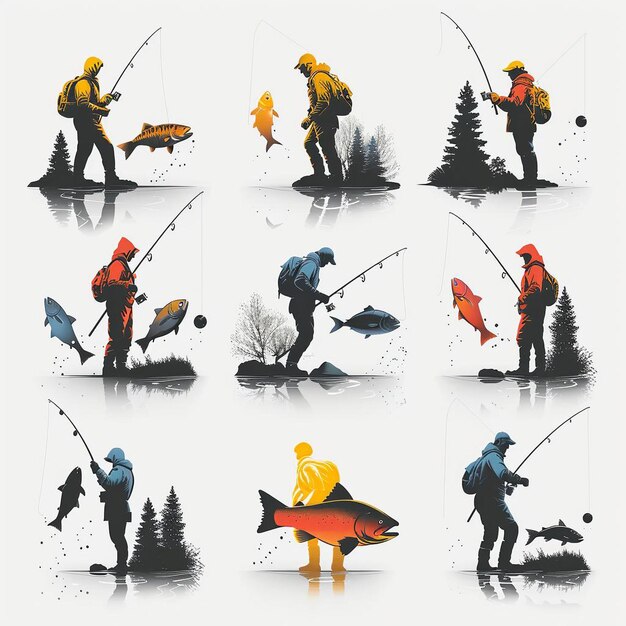 a series of images of a man fishing with a fish in his hand