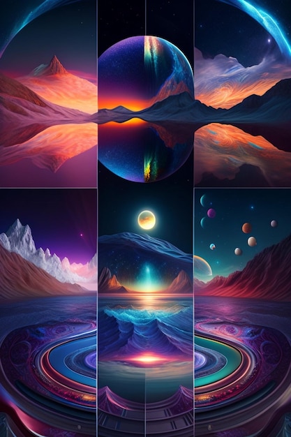 A series of images of mountains and the sun