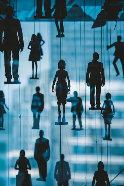 a series of images of people in a glass display