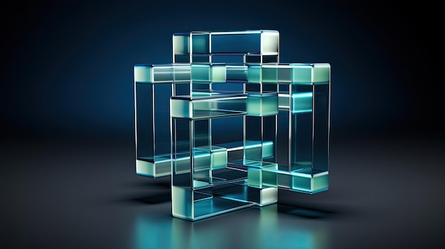 A series of interlocking squares in shades of blue and green creating a balanced effect