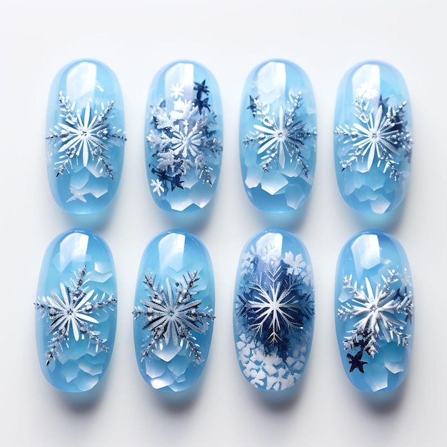 a series of nail polish with snowflakes on the nails