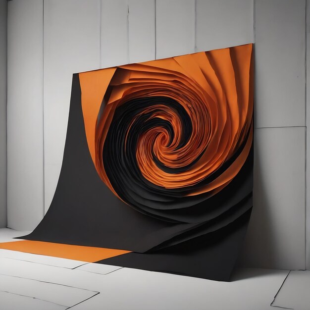 A series of orange and black paper with a black background