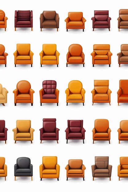 Photo a series of orange chairs with different colors and one brown