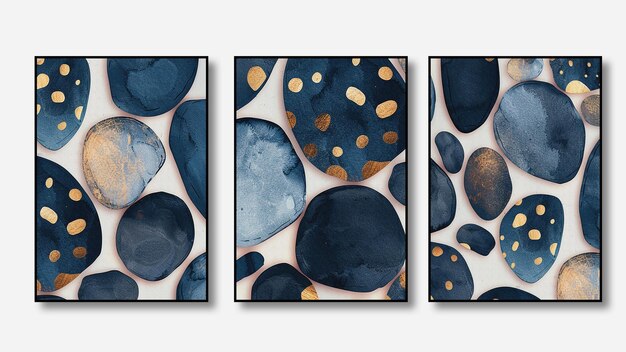 a series of paintings with circles and a blue background