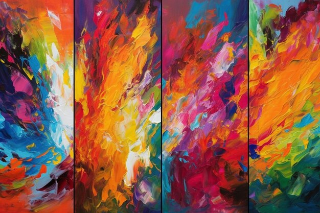 A series of paintings with different colors and the word " fire " on the bottom.