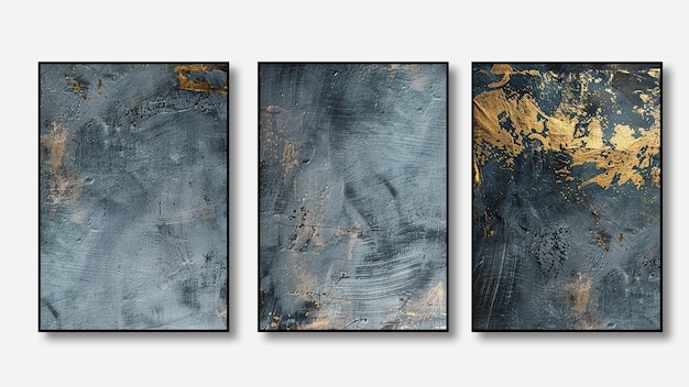 a series of paintings with a gold leaf on the top