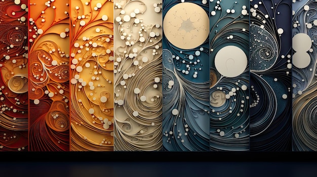 a series of paintings with the moon and the moon on the bottom.