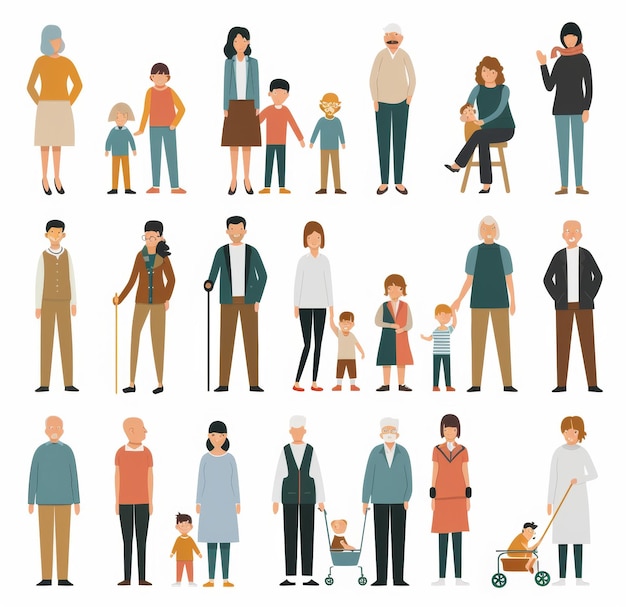 a series of people with a child and a child in the middle