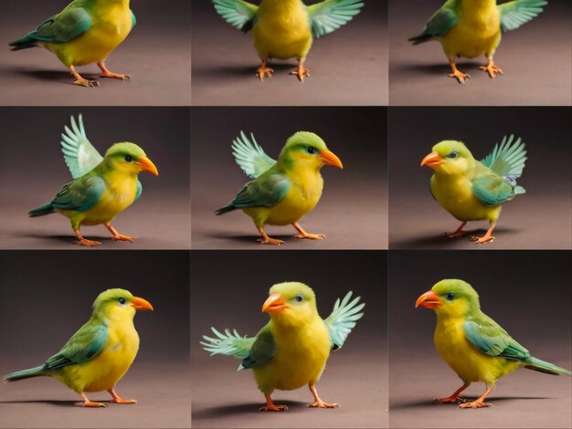 異なる色を示している鳥の写真のシリーズ